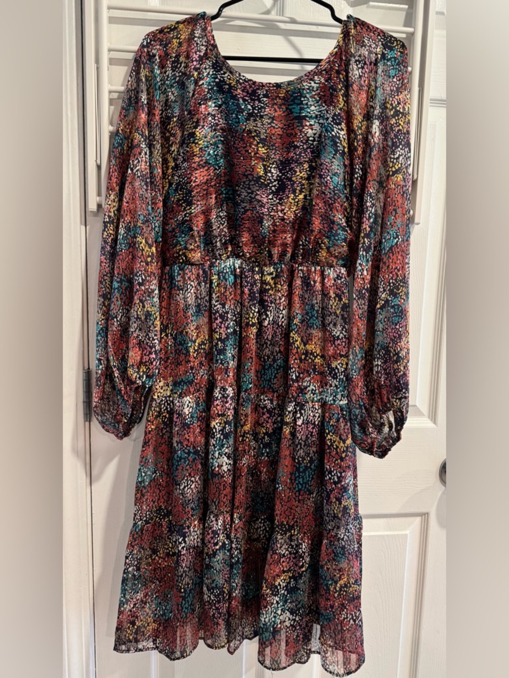 Ces Femme Multicolor Dot Print Tiered Dress Large